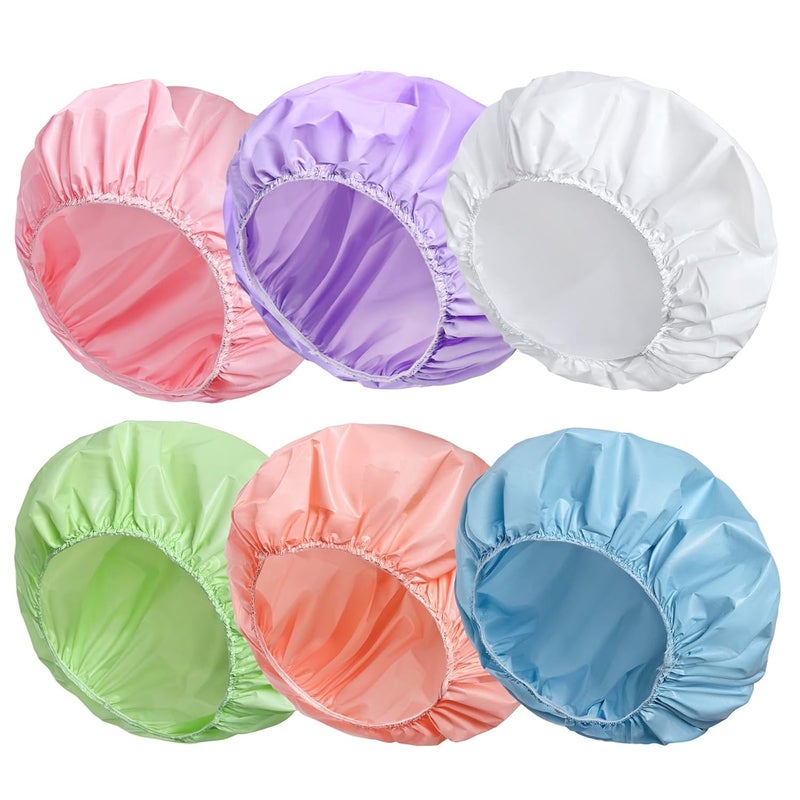 CHFONG 6 PCS Shower Caps for Women, Double Side Waterproof Shower Cap, Reusable Elastic Bath Caps for Shower, EVA Bathing Shower Caps, Bath Hair Caps - Candy Color - Image 1